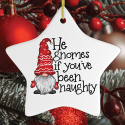 He Gnomes if You’ve Been Naughty Funny Christmas Ornament