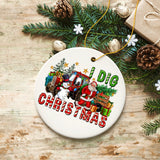 I Dig Christmas Santa and Snowman with Red Truck Ornament