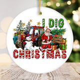 I Dig Christmas Santa and Snowman with Red Truck Ornament