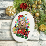 Iconic Miss Saint Nick Bohemian Christmas Ornament, Poetic Guitarist Feminine Rock Theme