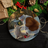 It's Almost Christmas Santa Wolf and Curious Mouse Ornament