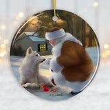 It's Almost Christmas Santa Wolf and Curious Mouse Ornament