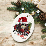 Knockin on Santa’s Door Gritty Rock Style Christmas Ornament, Rebellious Gunslinger Skull and Roses