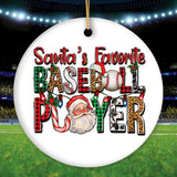 Santa's Favorite Baseball Player Plaid Christmas Theme Ornament