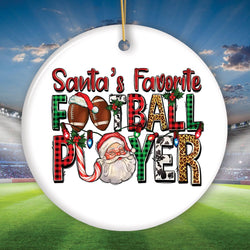 Santa’s Favorite Football Player Festive Plaid Christmas Ornament