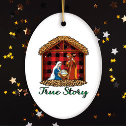 True Story Nativity Plaid Birth of Christ Ornament