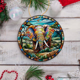 Majestic Elephant Stained Glass Style Ceramic Ornament, African Animals Christmas Gift and Decor