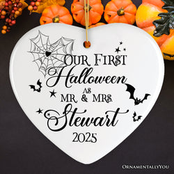 Elegant & Minimalist First Halloween Married Custom Ornament, Spooky Keepsake Couples Gift