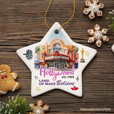 Hollywood the Land of Make Believe Artwork Ceramic Ornament, A Thespian’s Dream of Being Famous, California Gift