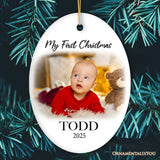 Custom Baby First Christmas Portrait Ornament, Personalized Uploaded Photo Gift