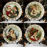 Decor Steals Special - Victorian Elegance Set of 4 Plates with Real Gold Trim, Holiday Christmas Red and Green Tableware Collection for Salad, Dessert, Appetizer, and Side Plates