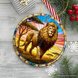 Kings of the Savannah Lion Stained Glass Style Ceramic Ornament, African Animals Christmas Gift and Decor