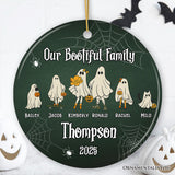 Halloween Ghost Family With Pets Personalized Ornament, Custom Ghost Crew Portrait Gift