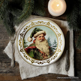 Victorian Elegance Set of 4 Plates with Real Gold Trim, Holiday Christmas Red and Green Tableware Collection