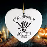 Cool Skeleton Stay Spooky Personalized Ornament, Surfer Halloween Themed Custom Gift