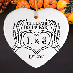 Minimalist Skeleton Couple Personalized Ornament, Spooky Wedding Keepsake Gift