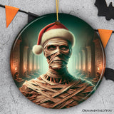 Ancient Mummy with Santa Hat Ornament, Enigmatic Holiday Gift for Horror Enthusiasts