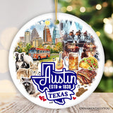 Artistic Austin Texas Christmas Ornament, Unique Ceramic Keepsake Souvenir and Gift