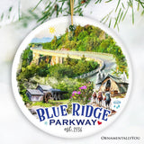 Artistic Blue Ridge Parkway Ceramic Ornament, US Travel Souvenir and Christmas Gift