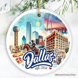 Artistic Dallas Texas Christmas Ornament, Unique Ceramic Keepsake Souvenir and Gift