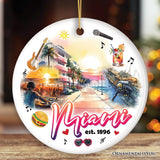 Artistic Miami Paradise Downtown Ornament, Unique and Cultural Florida Vacation Souvenir