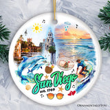 Artistic San Diego Christmas Ornament, Keepsake Souvenir and Gift