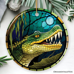 Artistic Wetlands Alligator Ceramic Ornament, Stained Glass Theme Nature Art of Swamp Animal