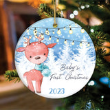 Baby's First Christmas Reindeer Girl and Boy Christmas Ornament