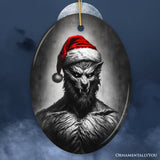 Beastly Werewolf with Santa Hat Ornament, Frightening Holiday Keepsake for Spooky Tree