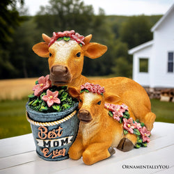 Best Mom Cow and Calf Charming Figurine, 6" Keepsake Jersey Statue and Mother’s Day Gift