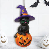 Black Cat on Pumpkin Spooky Glass Christmas Ornament, Witch Hat Halloween Theme