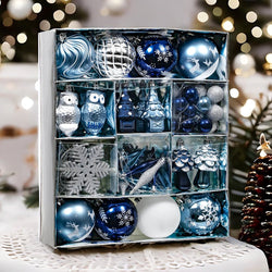 Blue and Silver Ornament Bundle Set, Owls and Glittery Winter Tree 80 Piece Set