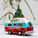 Camping RV Glass Christmas Ornament, Camper Trailer Motorhome Traveler Gift