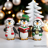 Caroling Penguin Trio Set of Christmas Figurines, 6" Winter Holiday Statue Set of Three