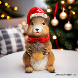 Charming Chipmunk with Santa Hat Figurine, 5" Playful Christmas Rodent Garden Statue