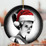 Chilling Bride of Frankenstein Santa Ornament, Gothic Themed Halloween Christmas Gift and Decor