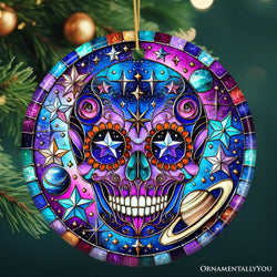 Cosmic Celestial Sugar Skull Ornament, Stellar Christmas Gift and Decor