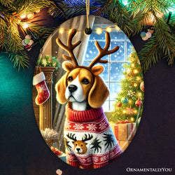 Cozy Fireplace Beagle Ornament, Snuggly Canine Christmas Gift and Decor