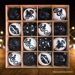 Creepy Boo Assorted 16 Piece Black and White Ornament Bundle, Monochrome 3" Halloween Bauble Set