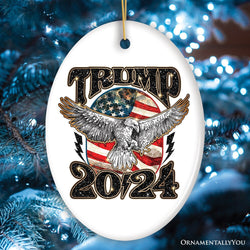 Donald Trump Eagle and US Flag 2024 Retro Art Glitter Ornament