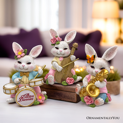 Easter Bunny Band Trio Set of Three Figurines, 3.5" Rabbit Statue