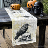 Elegant 72" Gothic Jacquard Table Runner, Halloween Tablecloth with Spider Webs and Black Ravens