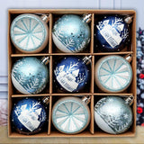 Elegant Blue Winter Theme Christmas Ornament Bundle, 9 Piece Snow and Tree Baubles