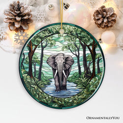 Elephant Elegance Stained Glass Style Ceramic Ornament, African Animals Christmas Gift and Decor