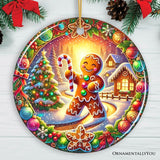 Enchanting Gingerbread Man in a Christmas Village Ornament, Whimsically Cheerful Holiday Gift and Tree Decor