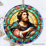 Enlightened Man Renaissance Italy Painting Ornament, Artistic Stained Glass Themed Medieval Christmas Gift