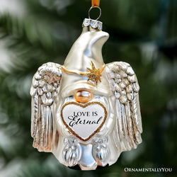 Love is Eternal Angelic Gnome Glass Ornament, White Angel Delicate Sentimental Tree Decoration