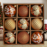 Fall Inspired Bronze Gold 9 Piece Christmas Ornament Bauble Bundle