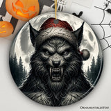 Ferocious Werewolf with Santa Hat Ornament, Terrifying Holiday Gift for Halloween Lovers