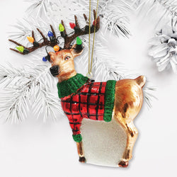 Festive Reindeer Glass Christmas Ornament Figurine